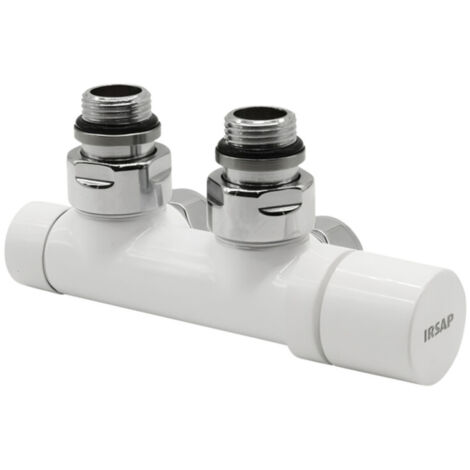 Robinet sèche serviette thermostatique équerre droite entraxe 50 mm avec raccords