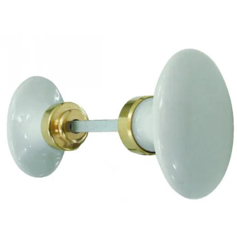 Bouton double ovale en porcelaine blanche et laiton poli.