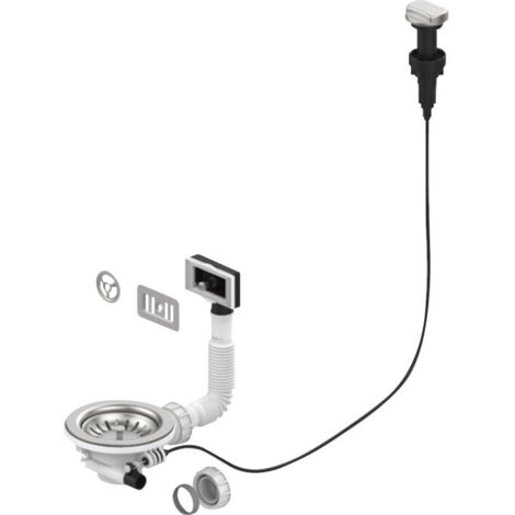 Valentin – Bonde évier 1 cuve diamètre 90 mm – Trop-plein extensible 155-320 mm – Panier inox diamètre 79 mm – Hauteur sous évier 65 mm