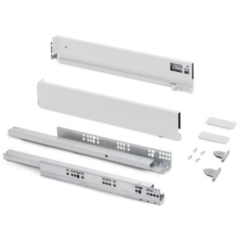 Emuca – Kit de tiroir extérieur 40kg – Acier peint blanc – Hauteur 83mm – Profondeur 450mm – Guides à fermeture amortie (1/8)
