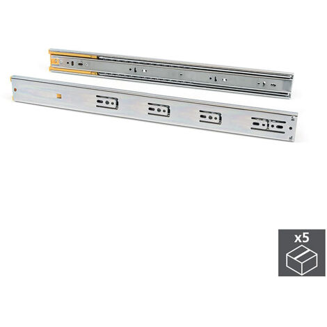 Emuca – Coulisses à billes pour tiroirs – Sortie totale – Fermeture amortie – Charge max 45 kg – Lot de 5 – Dimensions 450 mm – Montage par vis
