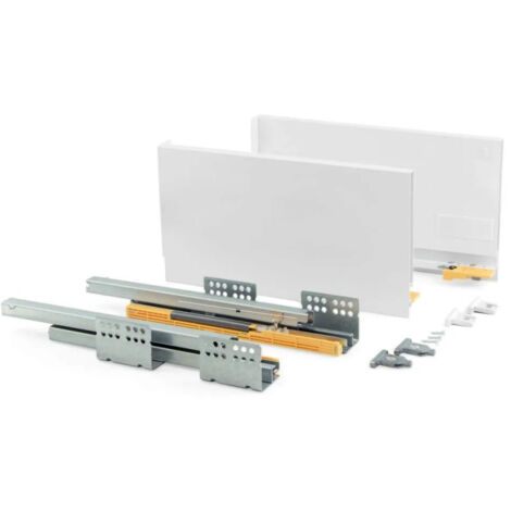 Emuca – Tiroir extérieur 30kg – Hauteur 138mm – Profondeur 450mm – Acier peint blanc – Amortie pour fermeture silencieuse