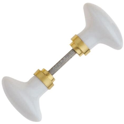 Poignée de porte d'intérieur bouton double olive en porcelaine blanche – Finition élégante blanc/doré – Dimensions carrés 6x90/110/120 mm – Alpertec
