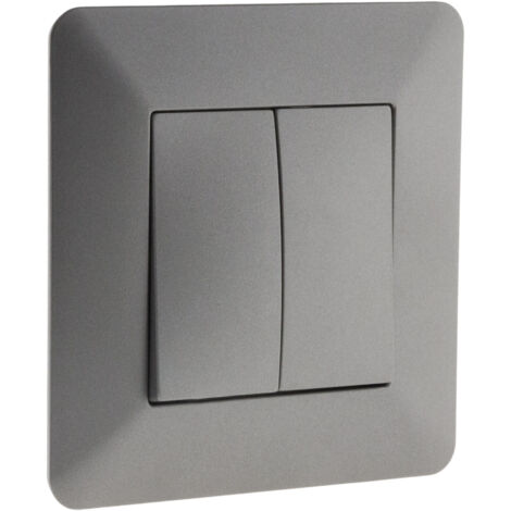 Zenitech – Interrupteur va et vient double Artezo – Couleur titanium – Bornes automatiques sans outil – Dimensions 86 x 86 mm