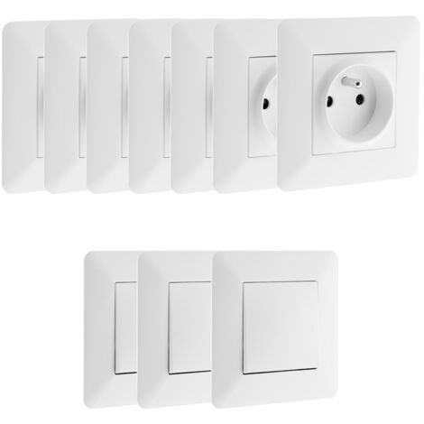 Zenitech – Lot de 7 prises 2P+T 16A – 3 interrupteurs va-et-vient – Installation électrique résidentielle – Indice de protection IP20