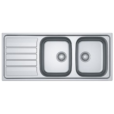 Evier 2 bacs avec égouttoir FLASH FLN 621 - En inox - Dimensions: 116x50 cm - Livré avec siphon