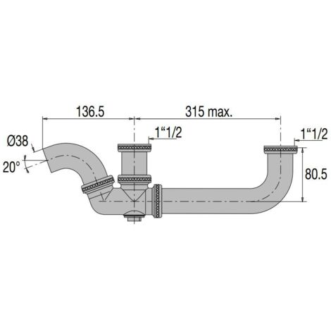 Tubulure pour évier 2 cuves, entraxe réglable, diamètre 38 mm à souder, laiton