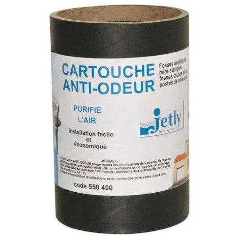 Jetly – Cartouche anti odeur cylindrique 100 mm – Charbon actif pour fosses septiques et stations de relevage – Piège émanations