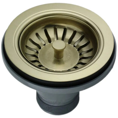 Bonde évier sans trop plein 114.3 mm – Finition or brossé – Installation facile avec raccord universel – Compatible éviers standard – Lira (1/6)