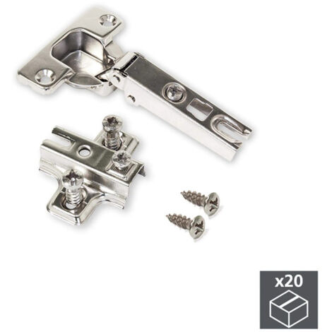 Emuca – Lot de 20 charnières X95 ouverture 110 degrés – Embase EUROVIS – Charge maximale 50kg – Pour meubles en bois dur (1/3)