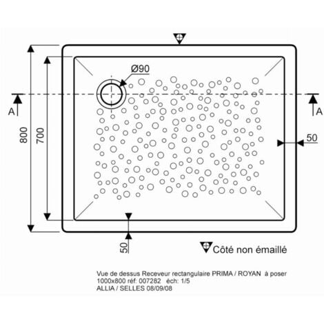 Receveur de douche extra plat en gré, BASTIA XP, à poser, 100x80