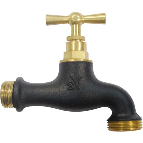 Boutté – Robinet d'arrosage bicolore noir 15x21 – Nez 20x27 – Filetage plomberie pour raccord rapide – Robinet extérieur professionnel