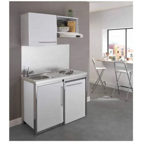 Cuisinette avec plaque et réfrigérateur METALLINE 120cm, thermolaqué glacier