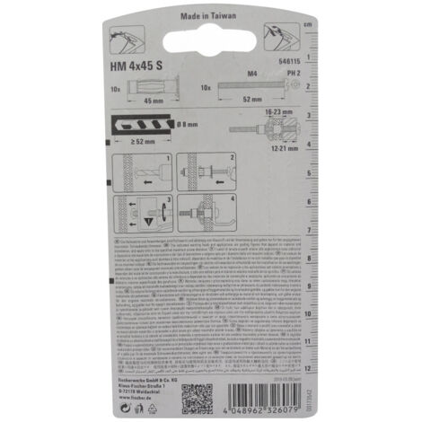 Chevilles Fischer HM 4x45mm pour Corps Creux Lot de 10 (1/3)