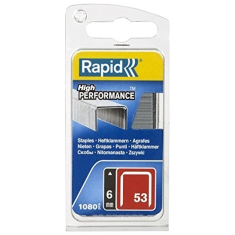 Rapid – Agrafes N°53/6 mm galvanisées blister de 1080 – Longueur 6 mm – Largeur 11,4 mm – Pour textiles et décoration
