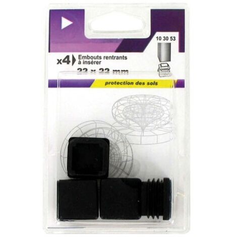 5 Embout Rentrant Carré Plastique Noir 22x22mm Blister De 4 - Vynex (1/2)