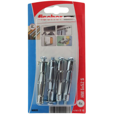 Fischer – Cheville métallique pour support creux 52 mm – Longueur 52 mm – Diamètre 10 mm – Lot de 4 avec vis M 5 x 60 - HM 5 X