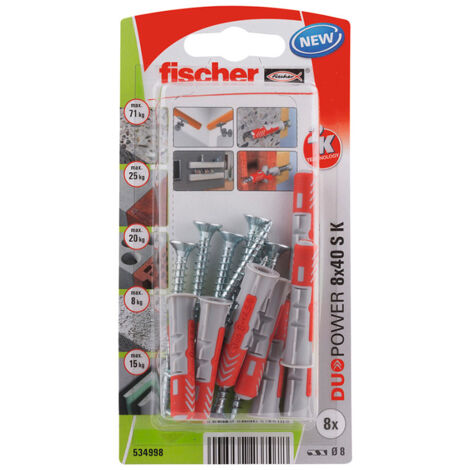 Fischer – Blister de 8 chevilles DuoPower Ø8x40mm – Pour béton armé – Vissage rapide en série – Résistance accrue (1/10)