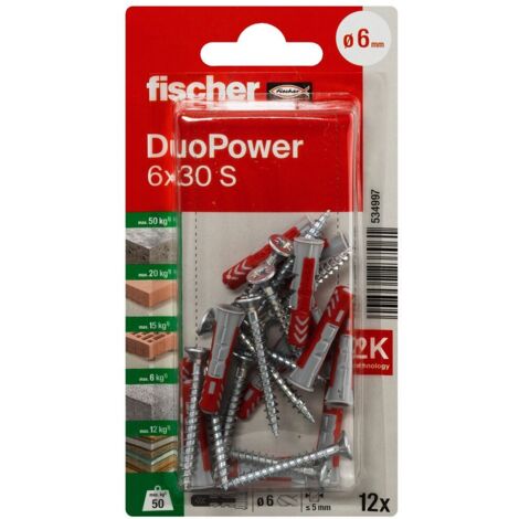 Fiches FISCHER DuoPower avec vis Ø6x30mm - Blister 12 unités 534997