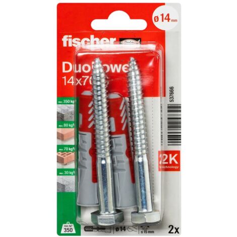Chevilles DUOPOWER 14x70 avec tirefond 10x95, 2 pièces