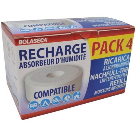 Recharge absorbeur d'humidité galet percé 4 x 425g – Compatible avec appareils jusqu'à 500g – Pour espaces moyens – Lot de 4 – Bolaseca