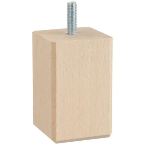 Pied de meuble carré fixe en hêtre brut 80mm – Charge 50kg – Fixation à vis – Couleur blanc/beige – Dimensions 50x50mm – Cime