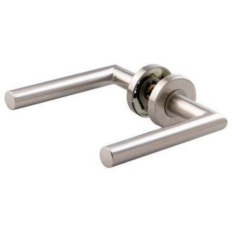 Vachette – Poignée de porte sur rosace inox – Béquille coudée 90° – Finition inox brossé – Installation simple avec vis traversantes