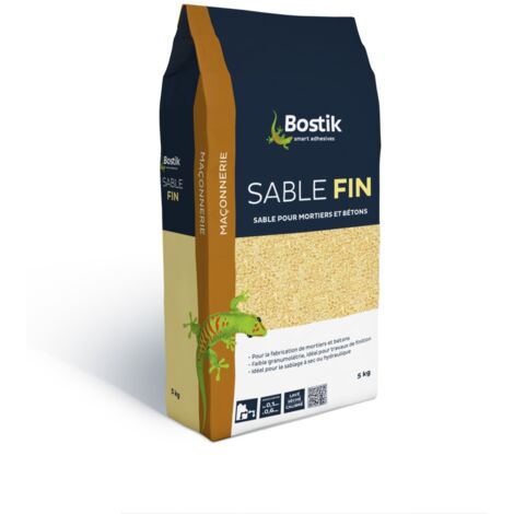 Bostik – Sable fin 5 kg – Sable lavé, séché et calibré – Granulométrie 0,1 mm à 0,6 mm – Pour mortiers de finition et sablage
