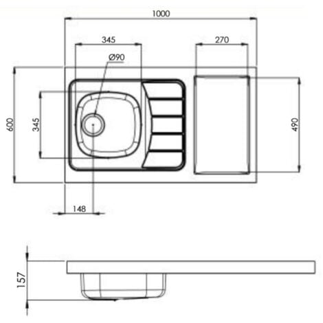 Evier pour kitchenette 100x60cm avec découpe pour Domino (non fourni), réversible.