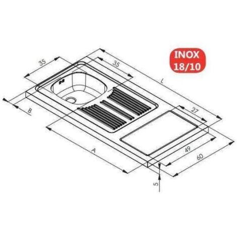 Evier pour kitchenette 100x60cm avec découpe pour Domino (non fourni), réversible.