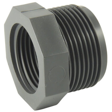 Réduction PVC pression courte, mâle 40x49 (1"1/2) femelle 33x42 (1"1/4).