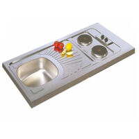 Moderna – Évier 1 bac inox 100 x 60 avec domino 2 feux électriques – Cuve soudée – Vidage complet avec raccord lave-vaisselle – Recouvrement réversible