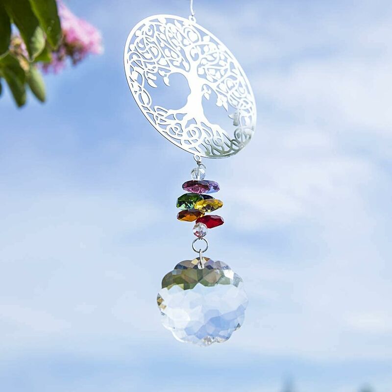 Lot de 5 attrape-soleil en cristal arc-en-ciel avec perles de verre  colorées pour lustre à suspendre