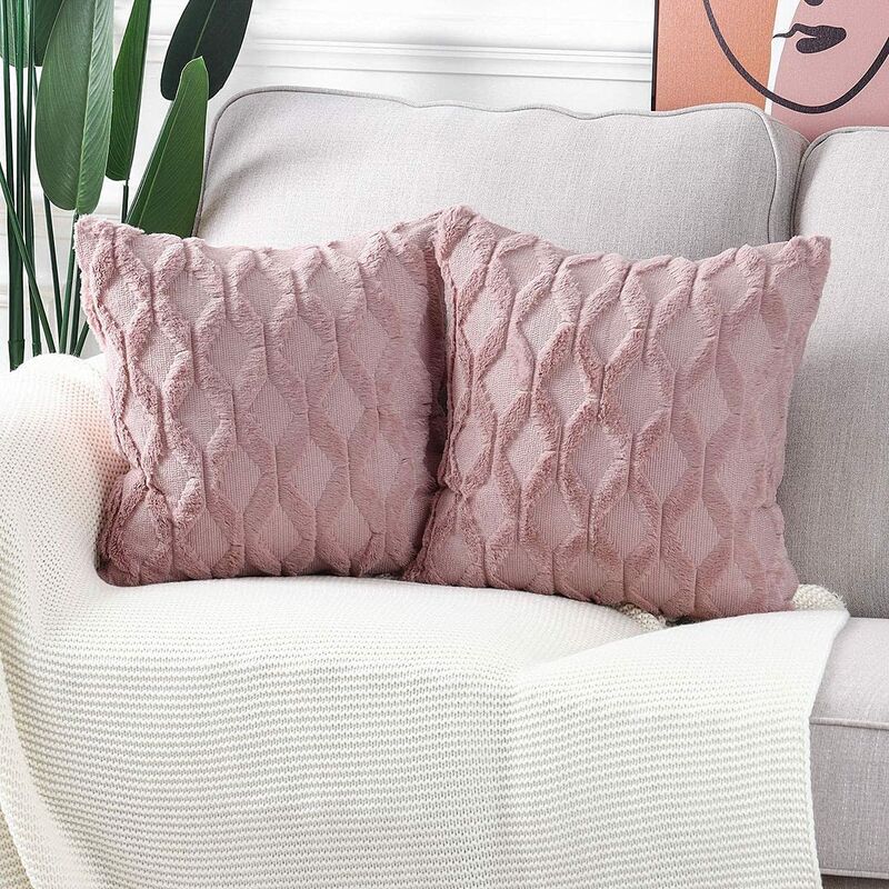 Coussin décoratif en laine courte en peluche douce couvre 18L x 18W luxe  style housse de coussin coque d'oreiller pour canapé chambre,orange