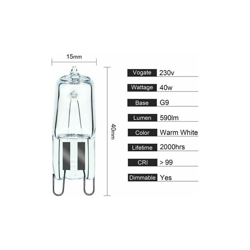 Ampoule G9 Pour Four Halogène G9 Oven 40W 230V Ampoule à Tolérance de 300°C