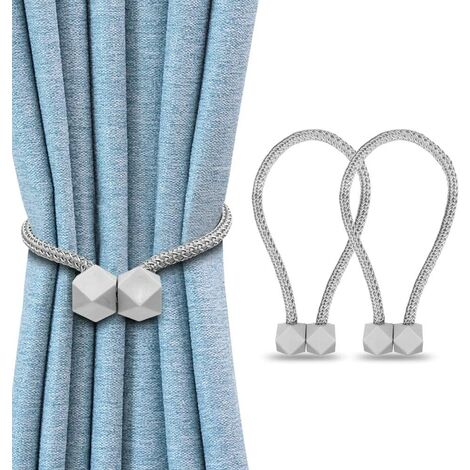 2 pièces - Rideau Embrasse - bleu - magnétique - support de fixation -  support de