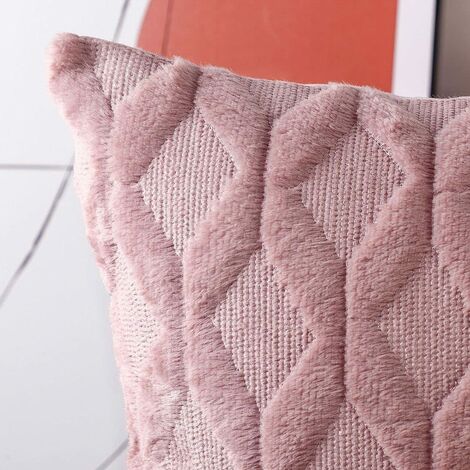 Coussin décoratif en laine courte en peluche douce couvre 18L x 18W luxe  style housse de coussin coque d'oreiller pour canapé chambre,Rose