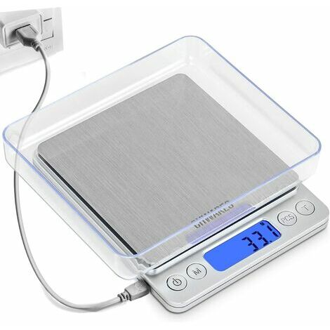 Balance de cuisine électronique rechargeable USB 10kg / 1g, balance de  cuisson numérique en acier inoxydable avec affichage rétroéclairé, poids à  vide, pour aliments, composition (g / kg / ml / lb / o