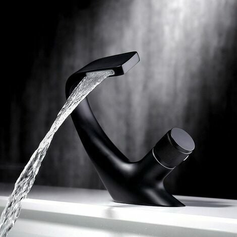 Noir robinet de salle de bain inox cascade bassin  – Grandado