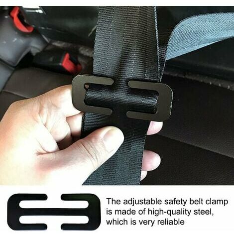 Ajusteur de ceinture de sécurité en métal, positionneur de sangle de cou  d'épaule, clip de verrouillage universel pour une conduite confortable  (noir)