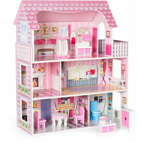 Maison de poupée en bois avec meubles et accessoires, un excellent cadeau  pour les filles, 45x10x62cm