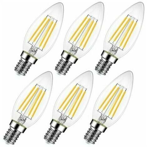 Lot de 6 ampoules LED E14 blanc chaud à intensité variable 600 lm 6 W  remplace l'ampoule LED bougie 60 W 2700 K blanc chaud vintage à économie  d'énergie pour lustre en verre