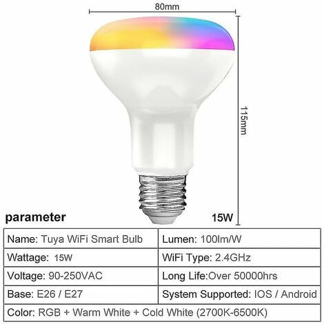 Wifi Smart Led Ampoule Dimmable Lampe 14w Rgb C + w E27 Changement de  couleur 2700k-6500k Tuya Smart App Control Travailler avec Alexa Google