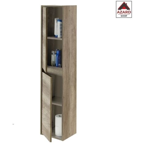 Mobile Sospeso da Bagno 140 a Colonna 2 Ante Rovere Mobiletto Parete Muro Legno (1/2)