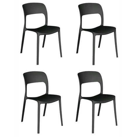 Set 4 Sedie Impilabili in polipropilene 83x56x46 cm Colore Nero Design Moderno Moderno Colore Nero