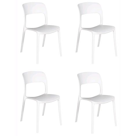 Set 4 Sedie Impilabili in polipropilene 83x56x46 cm Colore Bianco Design Moderno Moderno Colore Bianco