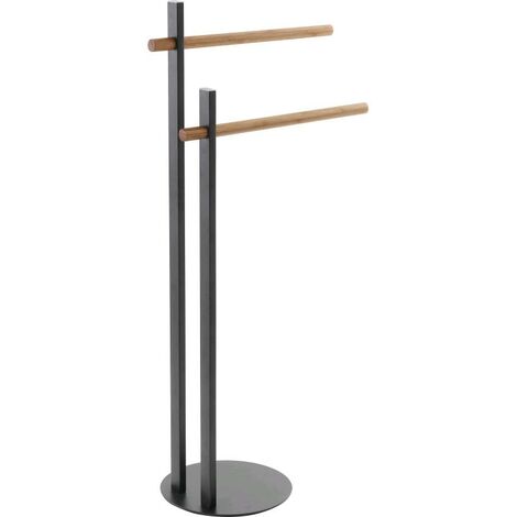 Piantana Porta asciugamani 2 Bracci per Bagno in Acciaio Colore Nero Opaco Bambu' (1/2)