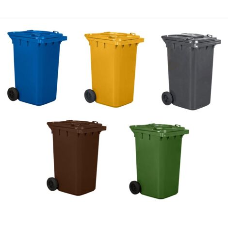 Kit 5 Pezzi Pattumiera Bidone Portarifiuti per Raccolta Differenziata 240 Litri Kit 5 Pezzi 240 Litri