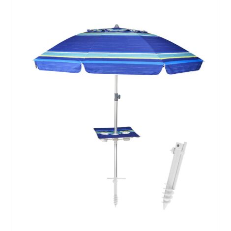 Ombrellone Mare 220 cm Spiaggia in Alluminio Inclinabile + Picchetto e Tavolino (1/5)
