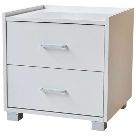 Comodino in Legno Melaminico con 2 Cassetti colore Bianco 43x40x43H cm 121B